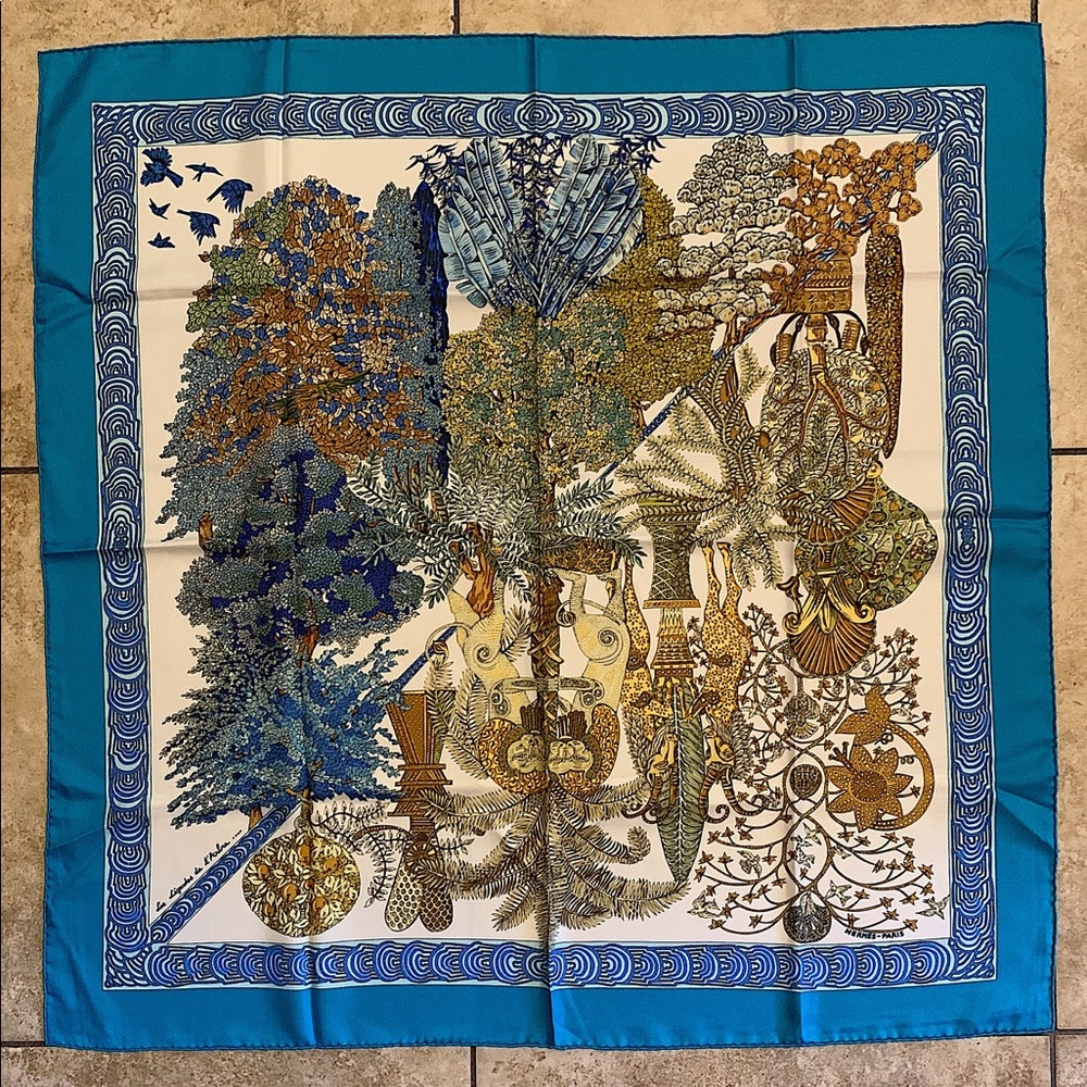 Hermès Les Legendes de l’Arbre 90cm silk scarf designed by Annie Faivre